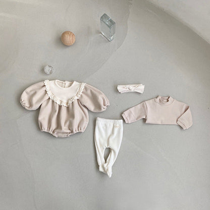 MyKids-USA® Baby Girl Solid Color Lace Collar Design Fleece Soft bodysuit