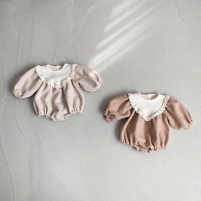 MyKids-USA® Baby Girl Solid Color Lace Collar Design Fleece Soft bodysuit