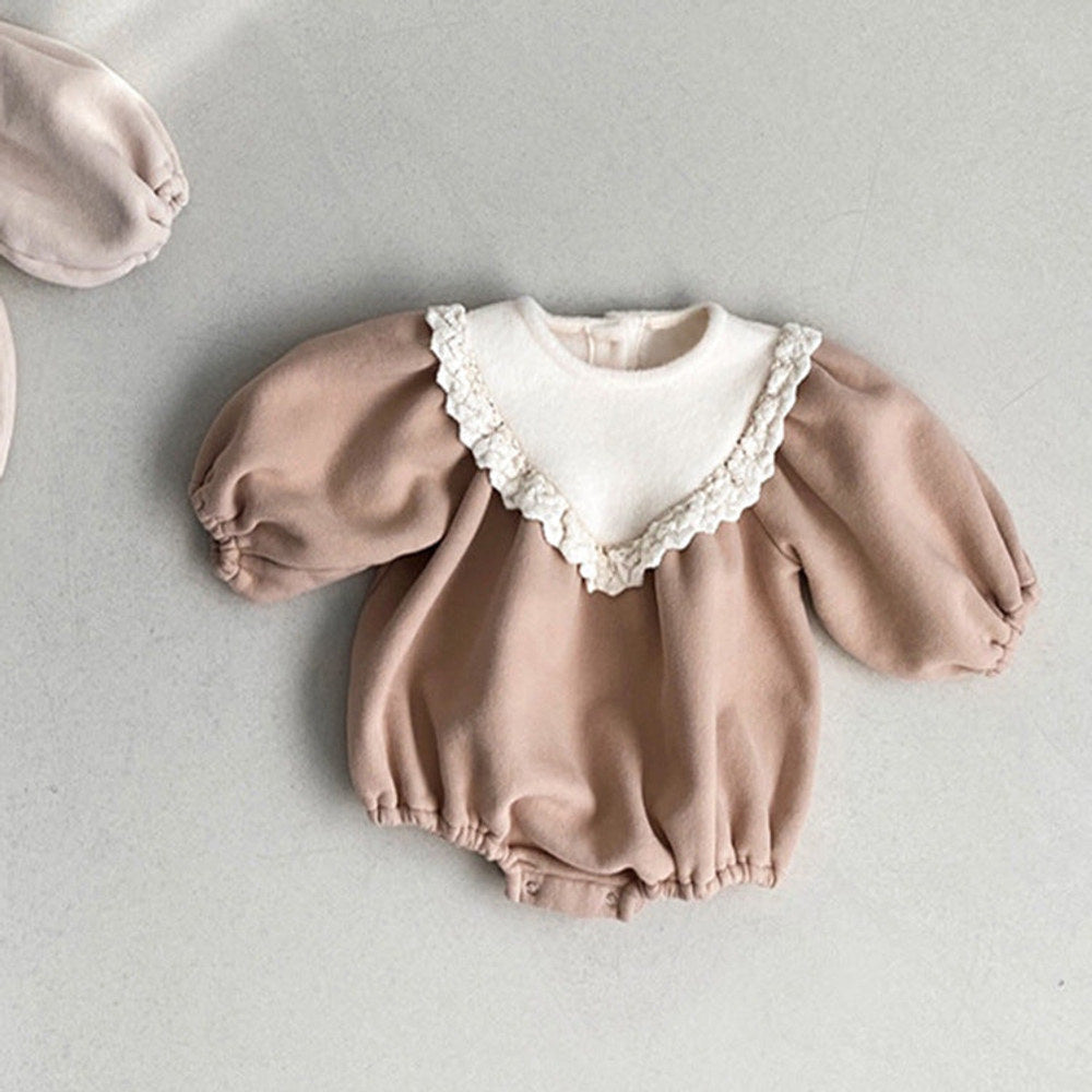 MyKids-USA® Baby Girl Solid Color Lace Collar Design Fleece Soft bodysuit
