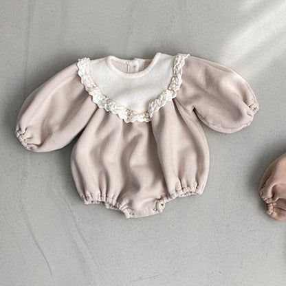 MyKids-USA® Baby Girl Solid Color Lace Collar Design Fleece Soft bodysuit