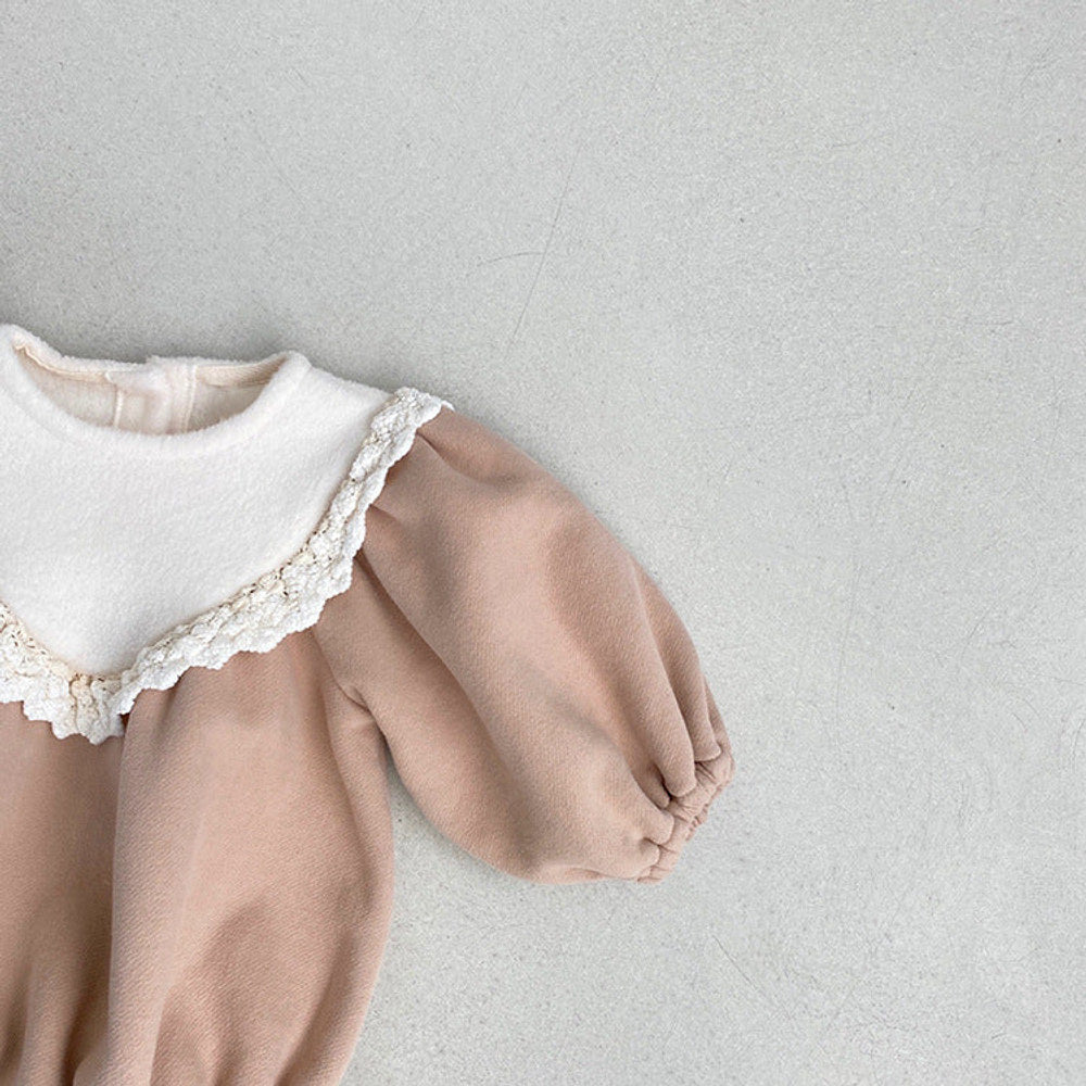 MyKids-USA® Baby Girl Solid Color Lace Collar Design Fleece Soft bodysuit