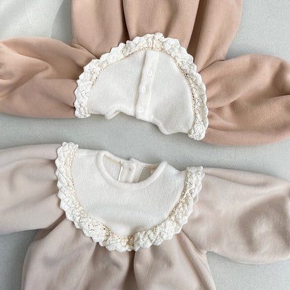 MyKids-USA® Baby Girl Solid Color Lace Collar Design Fleece Soft bodysuit