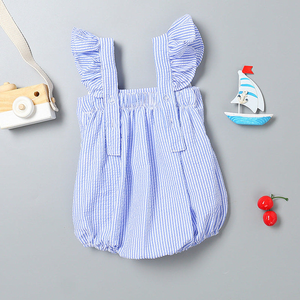 MyKids-USA® Baby Girl Striped Pattern Ribbon Patchwork Ruffle Cuff Design Sleeveless bodysuit