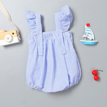 MyKids-USA® Baby Girl Striped Pattern Ribbon Patchwork Ruffle Cuff Design Sleeveless bodysuit