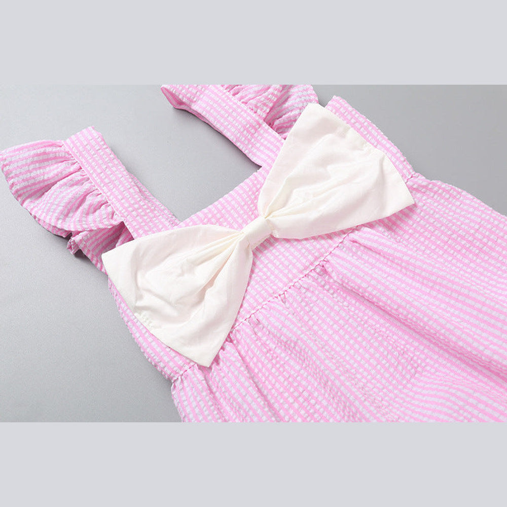 MyKids-USA® Baby Girl Striped Pattern Ribbon Patchwork Ruffle Cuff Design Sleeveless bodysuit