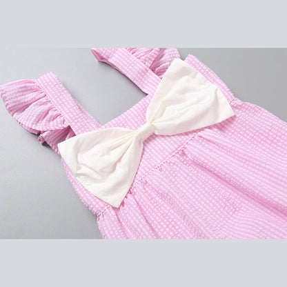 MyKids-USA® Baby Girl Striped Pattern Ribbon Patchwork Ruffle Cuff Design Sleeveless bodysuit