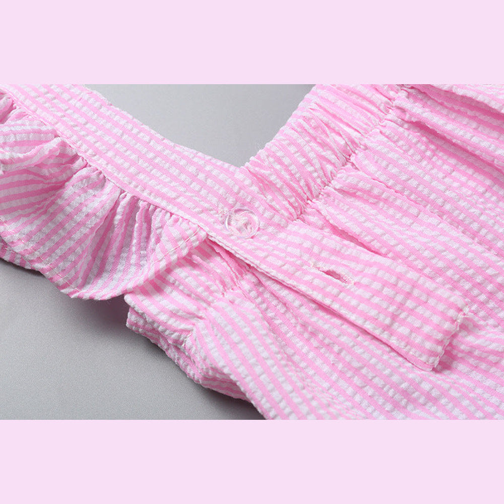 MyKids-USA® Baby Girl Striped Pattern Ribbon Patchwork Ruffle Cuff Design Sleeveless bodysuit