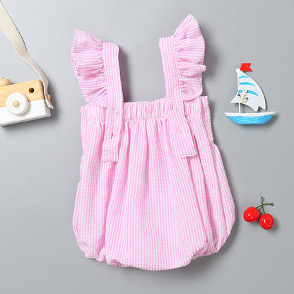 MyKids-USA® Baby Girl Striped Pattern Ribbon Patchwork Ruffle Cuff Design Sleeveless bodysuit