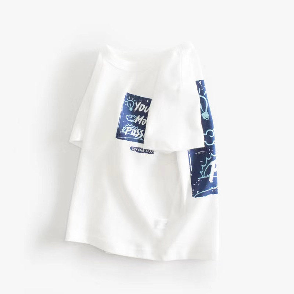 MyKids-USA® Baby Boy Letter Print Round Neck Short Sleeve Cotton Design Section Children’s Tops In