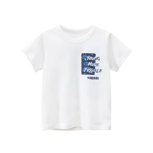 MyKids-USA® Baby Boy Letter Print Round Neck Short Sleeve Cotton Design Section Children’s Tops In Summer