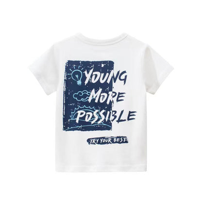 MyKids-USA® Baby Boy Letter Print Round Neck Short Sleeve Cotton Design Section Children’s Tops In