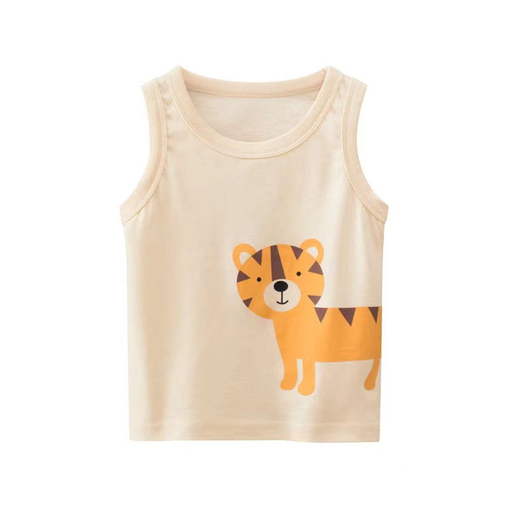 MyKids-USA® Baby Boy Animal Print Round Neck Sleeveless Children’s Tops In Summer