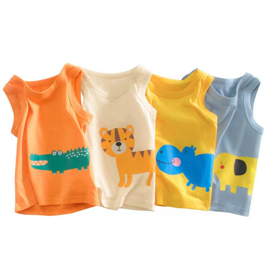 MyKids-USA® Baby Boy Animal Print Round Neck Sleeveless Children’s Tops In Summer
