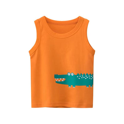 MyKids-USA® Baby Boy Animal Print Round Neck Sleeveless Children’s Tops In Summer