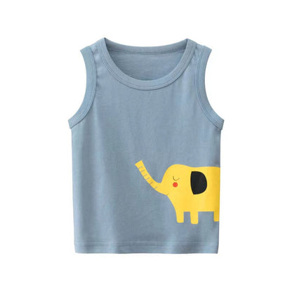 MyKids-USA® Baby Boy Animal Print Round Neck Sleeveless Children’s Tops In Summer