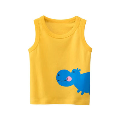 MyKids-USA® Baby Boy Animal Print Round Neck Sleeveless Children’s Tops In Summer