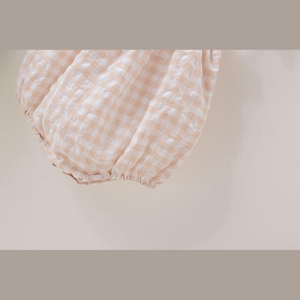 MyKids-USA® Baby Girl Fresh Plaid Pattern Bow Tie Design Sleeveless bodysuit In Outfit Wearing