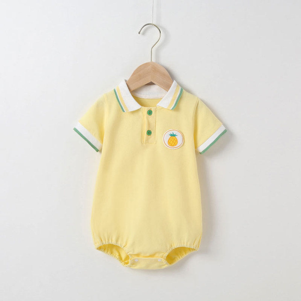 MyKids-USA® Baby Fruit Pattern Polo Collar Color Blocking Design Short-Sleeved bodysuit