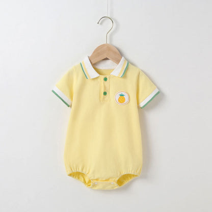 MyKids-USA® Baby Fruit Pattern Polo Collar Color Blocking Design Short-Sleeved bodysuit
