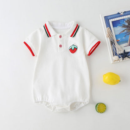 MyKids-USA® Baby Fruit Pattern Polo Collar Color Blocking Design Short-Sleeved bodysuit