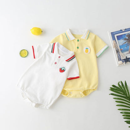 MyKids-USA® Baby Fruit Pattern Polo Collar Color Blocking Design Short-Sleeved bodysuit