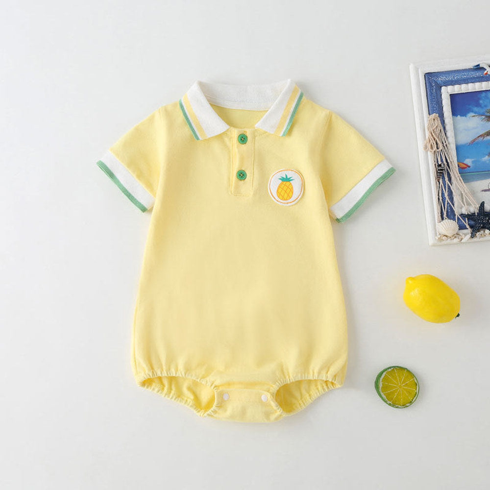 MyKids-USA® Baby Fruit Pattern Polo Collar Color Blocking Design Short-Sleeved bodysuit