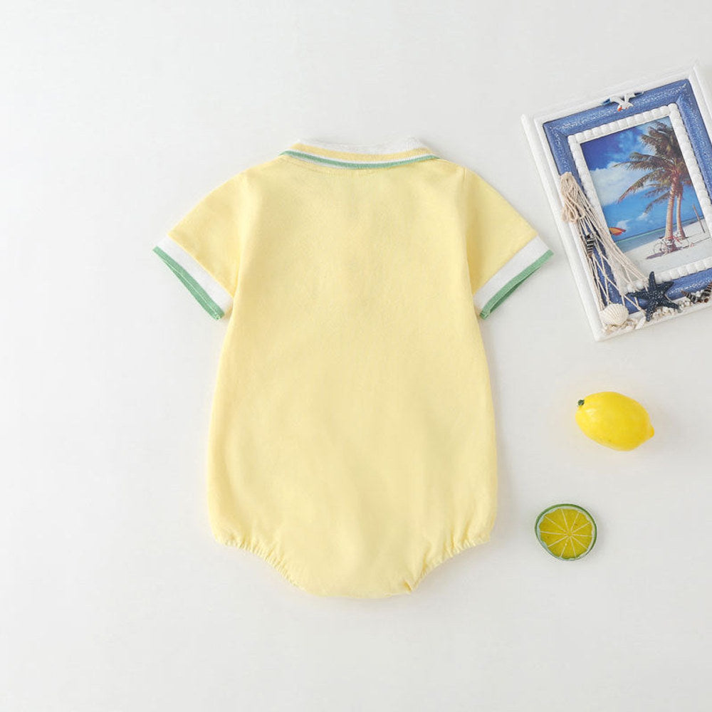 MyKids-USA® Baby Fruit Pattern Polo Collar Color Blocking Design Short-Sleeved bodysuit
