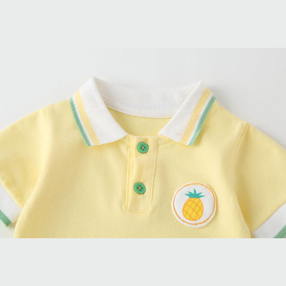 MyKids-USA® Baby Fruit Pattern Polo Collar Color Blocking Design Short-Sleeved bodysuit