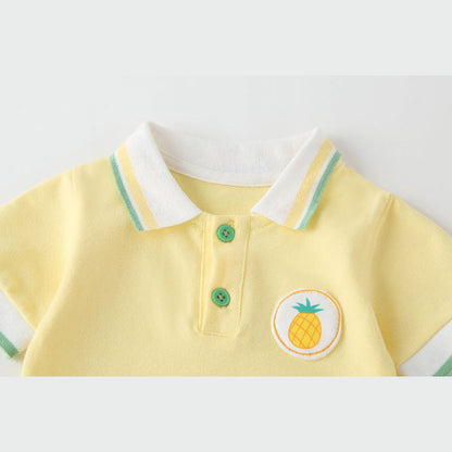 MyKids-USA® Baby Fruit Pattern Polo Collar Color Blocking Design Short-Sleeved bodysuit