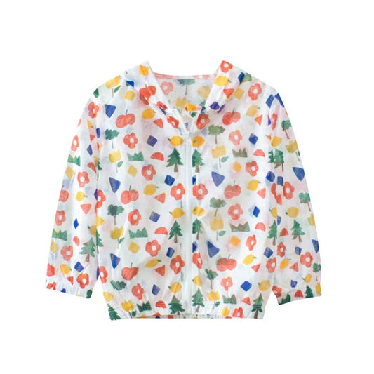 MyKids-USA® Baby Girl Floral Print Pattern Children Zipper Sunscreen Jacket With Hat