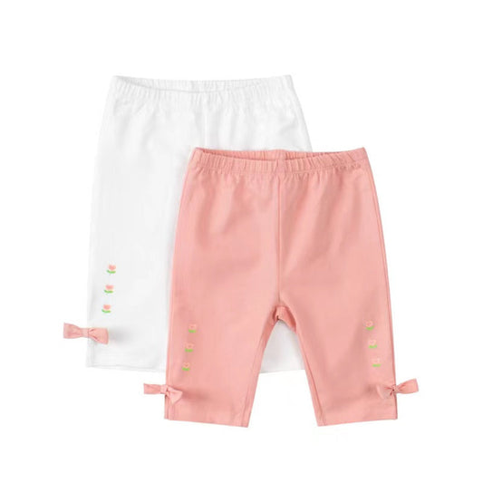 MyKids-USA® Baby Girl Floral Print Pattern Solid Color Bow Decoration Pants In Outfit Wearing