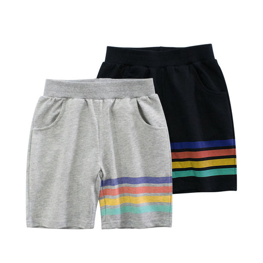 MyKids-USA® Baby Boy Colorful Striped Print New 5-Point Casual Pants With Pockets