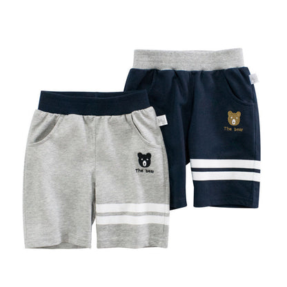 MyKids-USA® Baby Boy Bear Print Pattern Color Matching Design 2022 New 5-Point Casual Pants