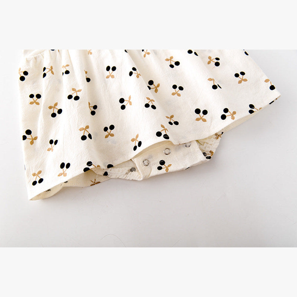 MyKids-USA® Baby Girls Cherry Print Doll Collar Design Neck Buttoned Puff-Sleeved Dress bodysuit