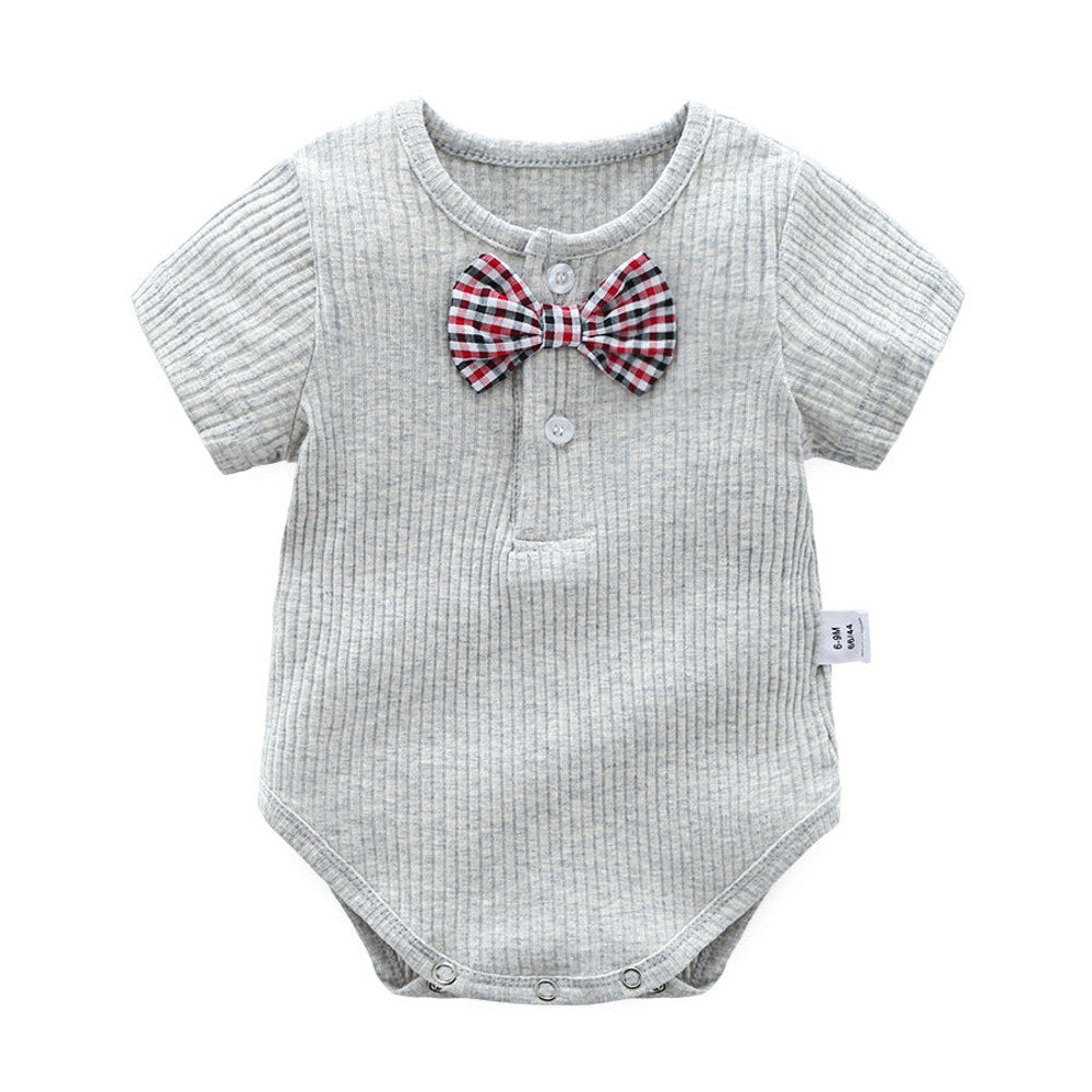 MyKids-USA® Baby Boy And Girl Solid Color Bow Tie Design Short Sleeve Buttoned bodysuit