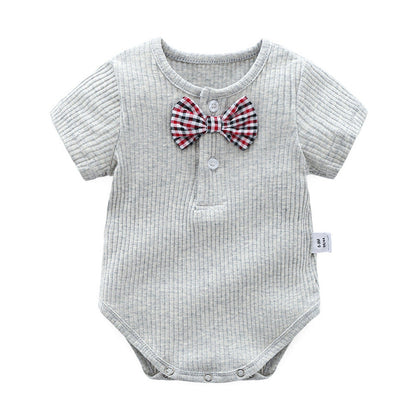 MyKids-USA® Baby Boy And Girl Solid Color Bow Tie Design Short Sleeve Buttoned bodysuit