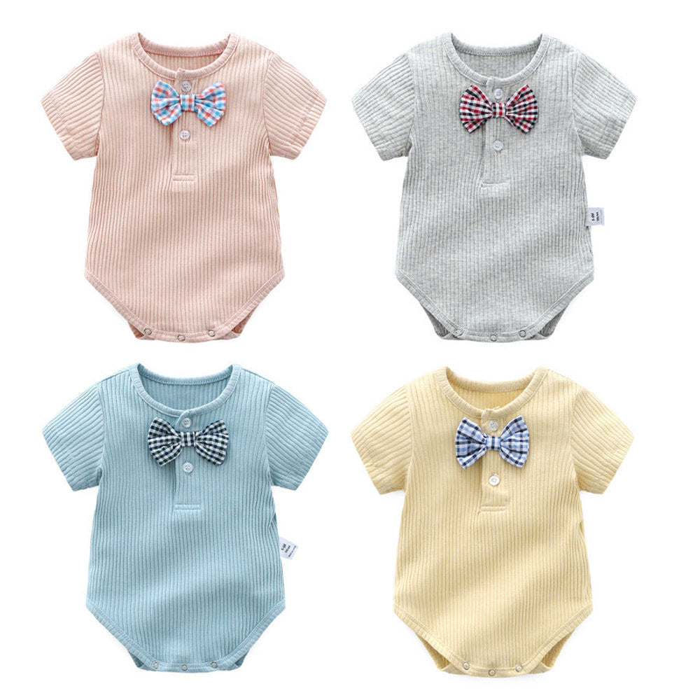 MyKids-USA® Baby Boy And Girl Solid Color Bow Tie Design Short Sleeve Buttoned bodysuit