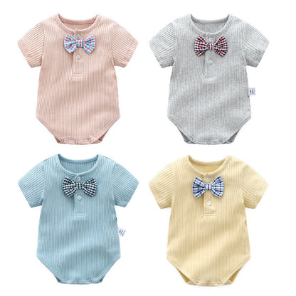 MyKids-USA® Baby Boy And Girl Solid Color Bow Tie Design Short Sleeve Buttoned bodysuit