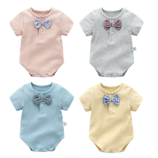 MyKids-USA® Baby Boy And Girl Solid Color Bow Tie Design Short Sleeve Buttoned bodysuit