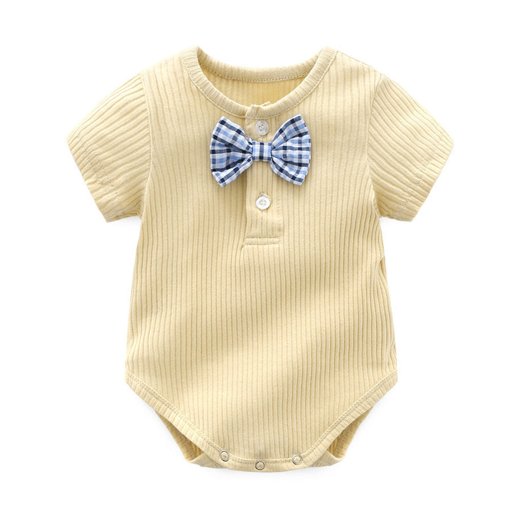 MyKids-USA® Baby Boy And Girl Solid Color Bow Tie Design Short Sleeve Buttoned bodysuit