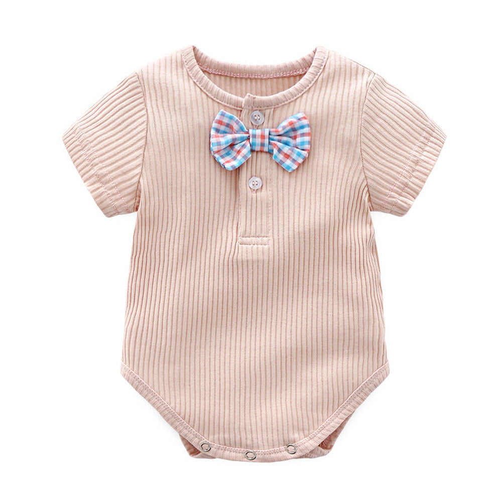 MyKids-USA® Baby Boy And Girl Solid Color Bow Tie Design Short Sleeve Buttoned bodysuit