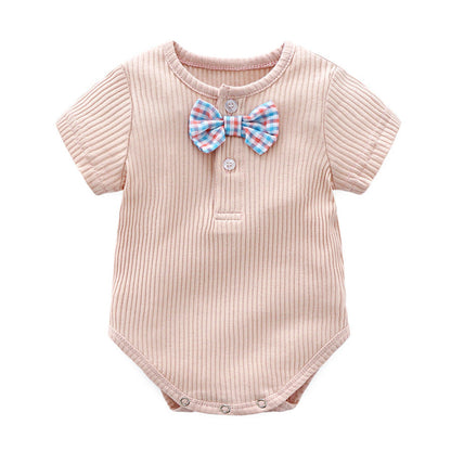 MyKids-USA® Baby Boy And Girl Solid Color Bow Tie Design Short Sleeve Buttoned bodysuit