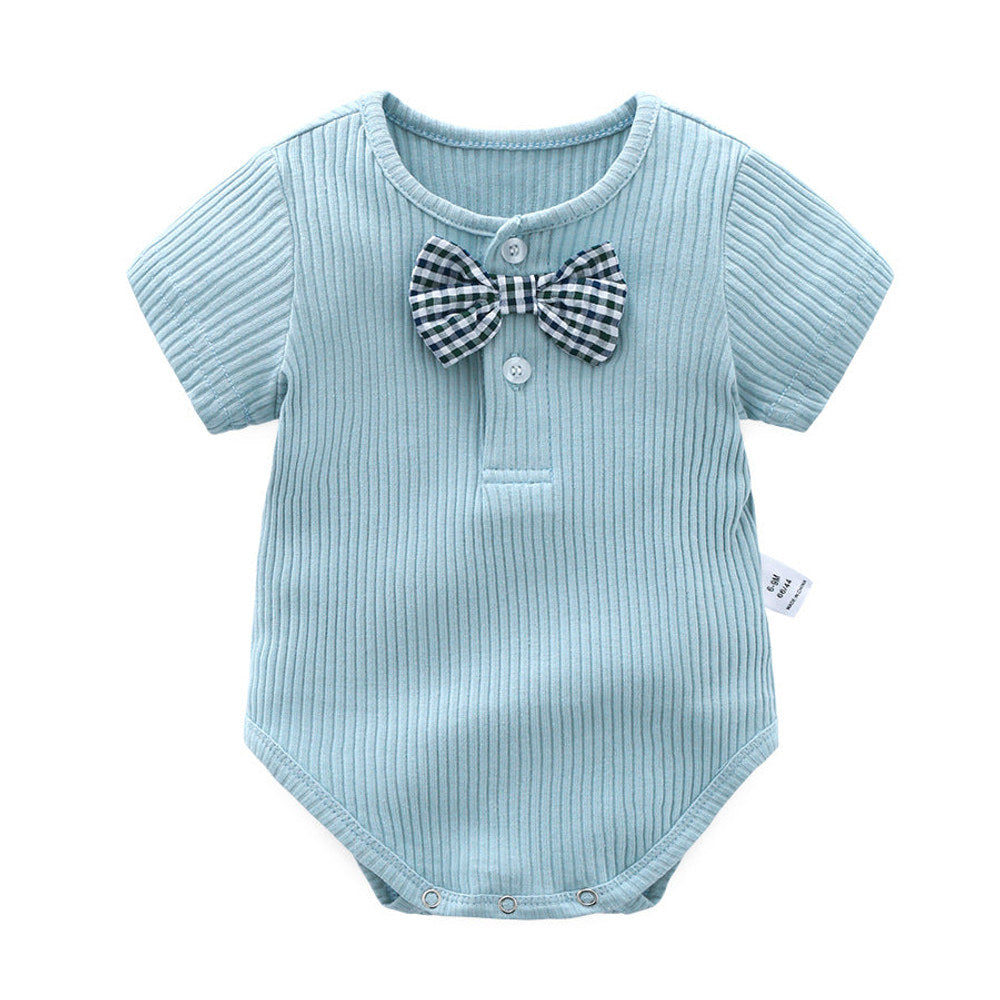 MyKids-USA® Baby Boy And Girl Solid Color Bow Tie Design Short Sleeve Buttoned bodysuit