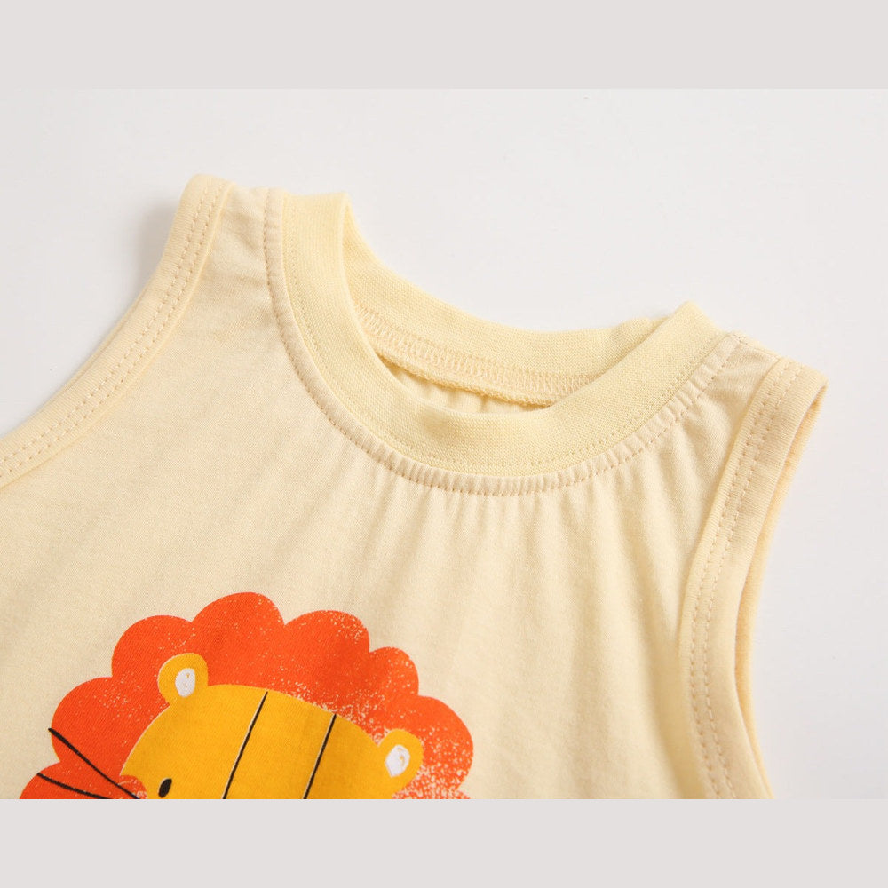 MyKids-USA® Baby Boy And Girl Animal Tiger Print Sleeveless Top Combo Shorts  Sets