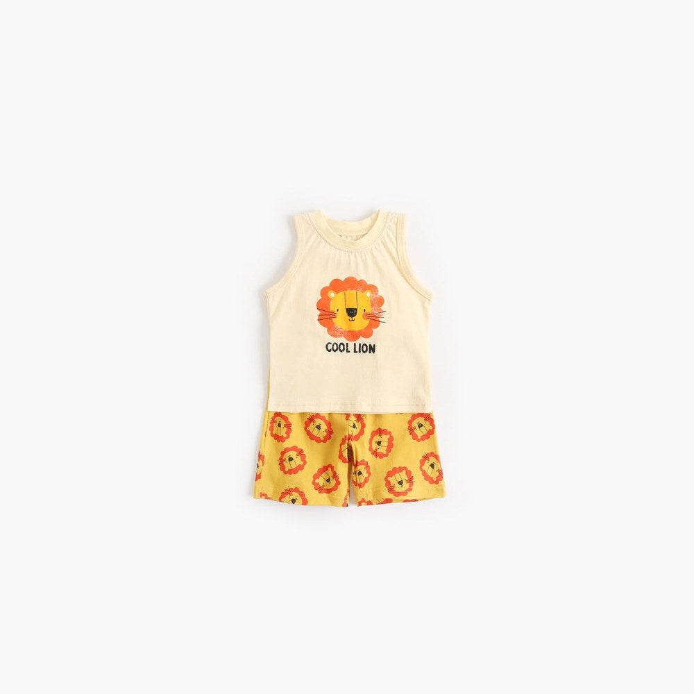 MyKids-USA® Baby Boy And Girl Animal Tiger Print Sleeveless Top Combo Shorts  Sets