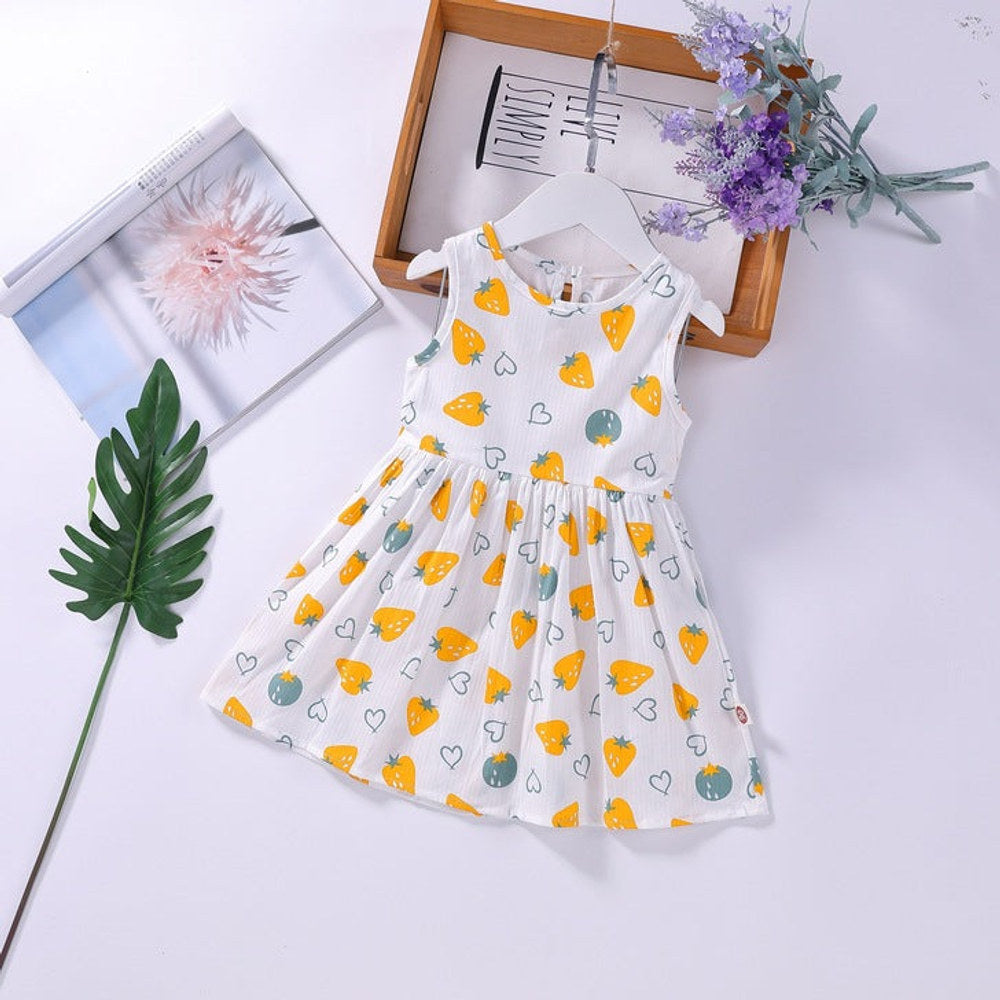 MyKids-USA® Baby Girls Floral Print Sleeveless Round Collar Dress In Summer
