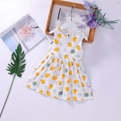 MyKids-USA® Baby Girls Floral Print Sleeveless Round Collar Dress In Summer