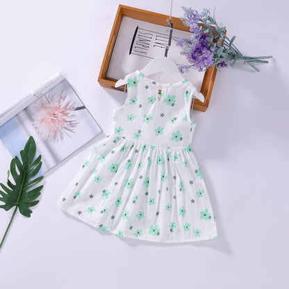 MyKids-USA® Baby Girls Floral Print Sleeveless Round Collar Dress In Summer