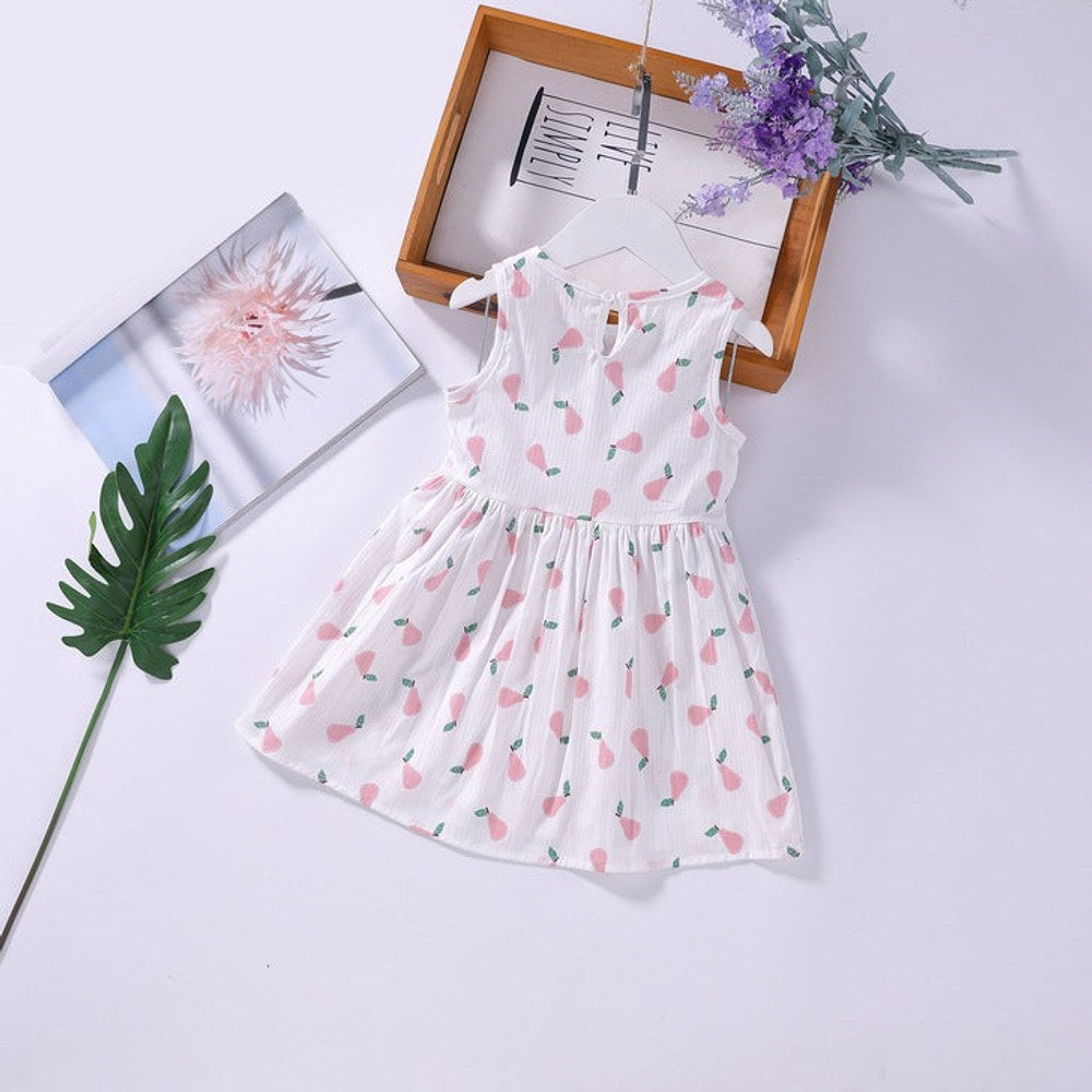 MyKids-USA® Baby Girls Floral Print Sleeveless Round Collar Dress In Summer