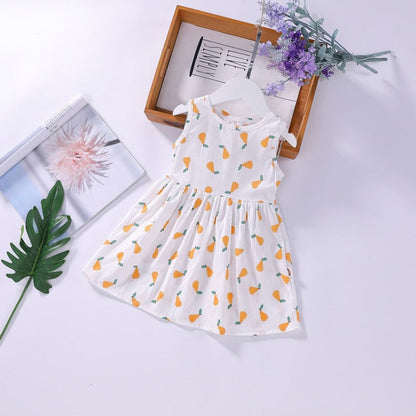 MyKids-USA® Baby Girls Floral Print Sleeveless Round Collar Dress In Summer